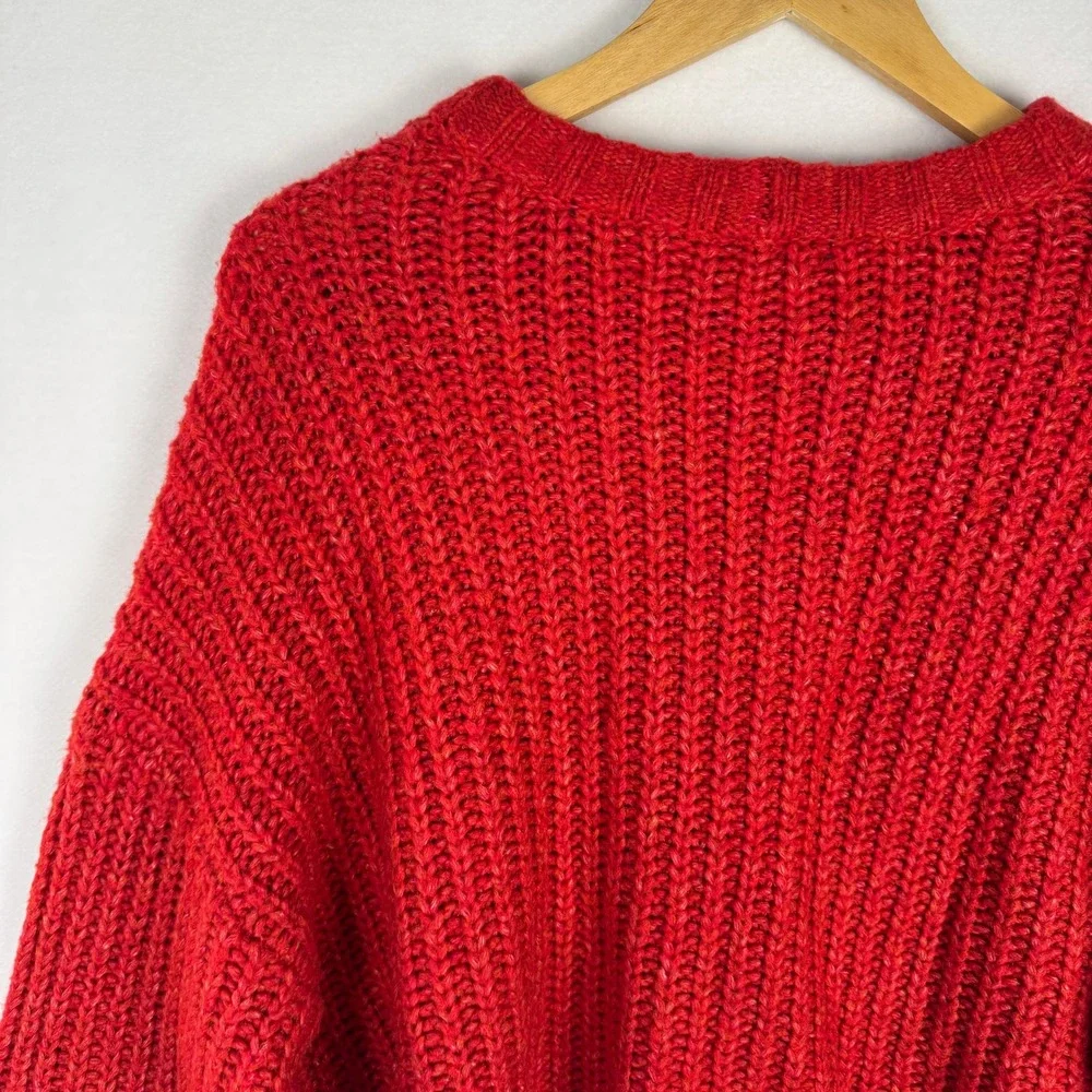 American Eagle Red Chunky Ribbed Knit Cropped Sweater Womens‎ XL Vibrant